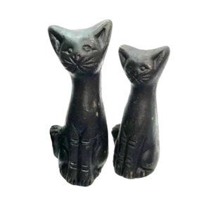 Two 2 Black Cat Art Deco midcentury Matte black  Mexican Clay 2.75" to 3.25""